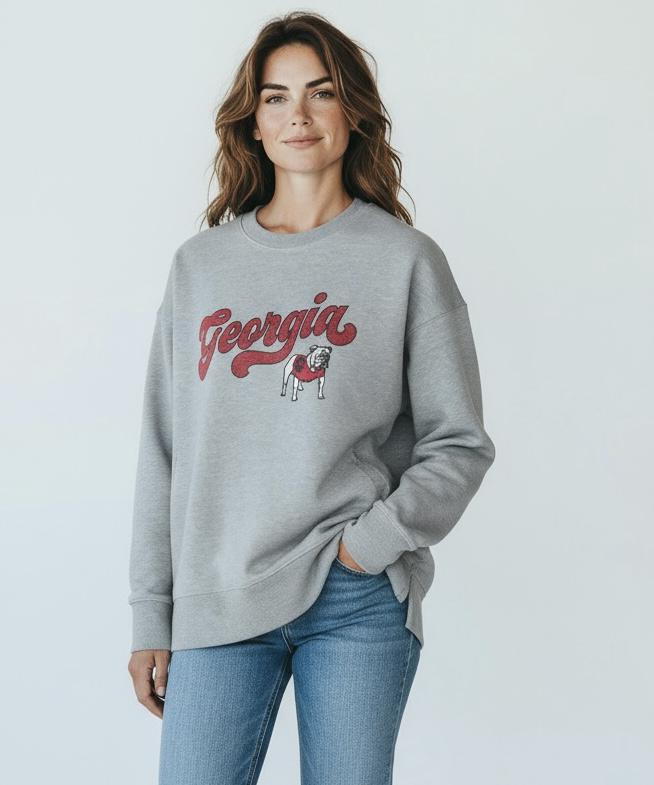 Pressbox UGA Bonanza Chenille Harper Womens Pocketed Crew