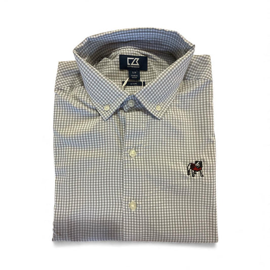 Cutter & Buck UGA Mens Skyline Eco Gingham Button Down Shirt Concrete/White