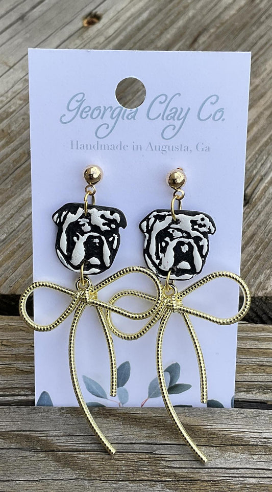 Georgia Clay Co UGA Bulldog Bow Earrings