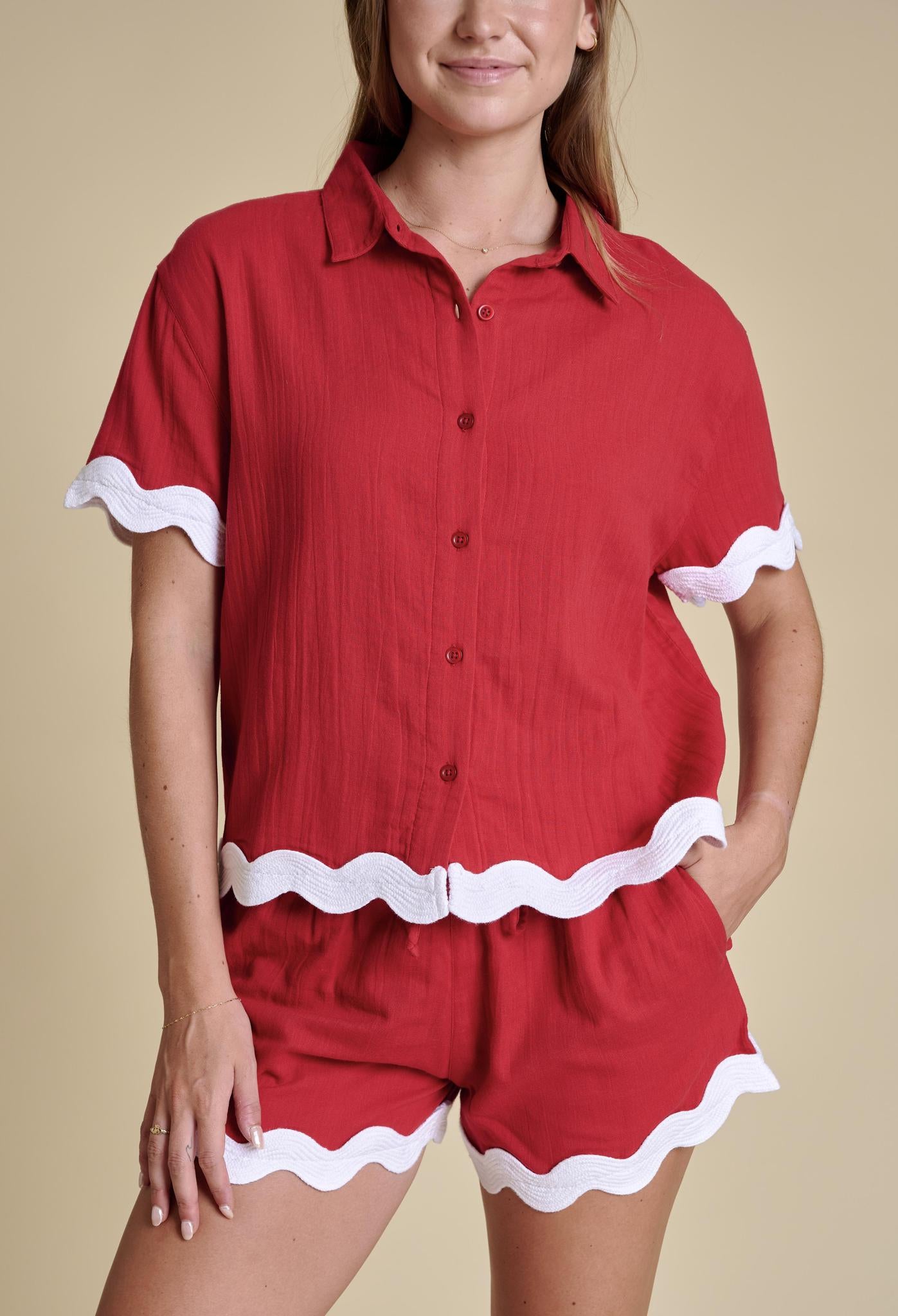 Stewart Simmons UGA The Gauze Rick Rack Womens Red & White Top