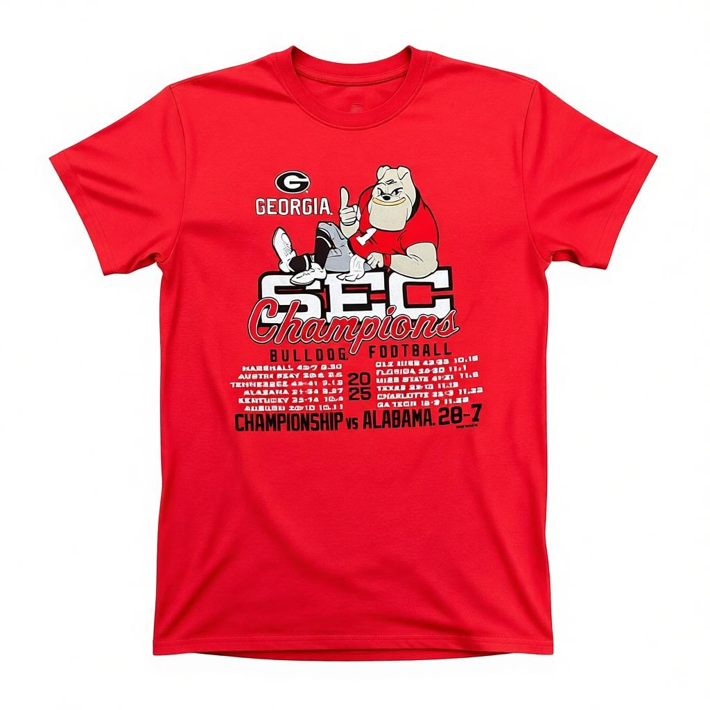 New World Graphics UGA SEC FB CHAMP 25 Recap Red Gildan T-Shirt