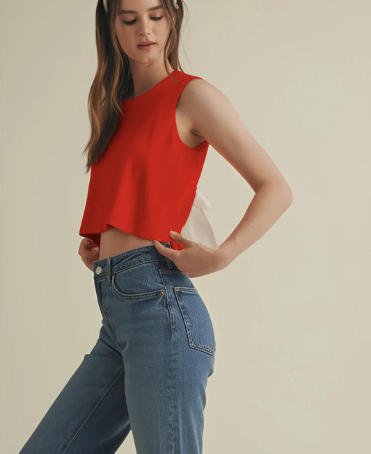 Cloud Ten UGA Back Bow Sleeveless Womens Red Top