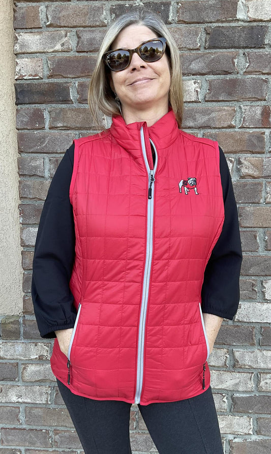 Cutter & Buck UGA Womens Red Rainier PrimaLoft Eco Full Zip Vest