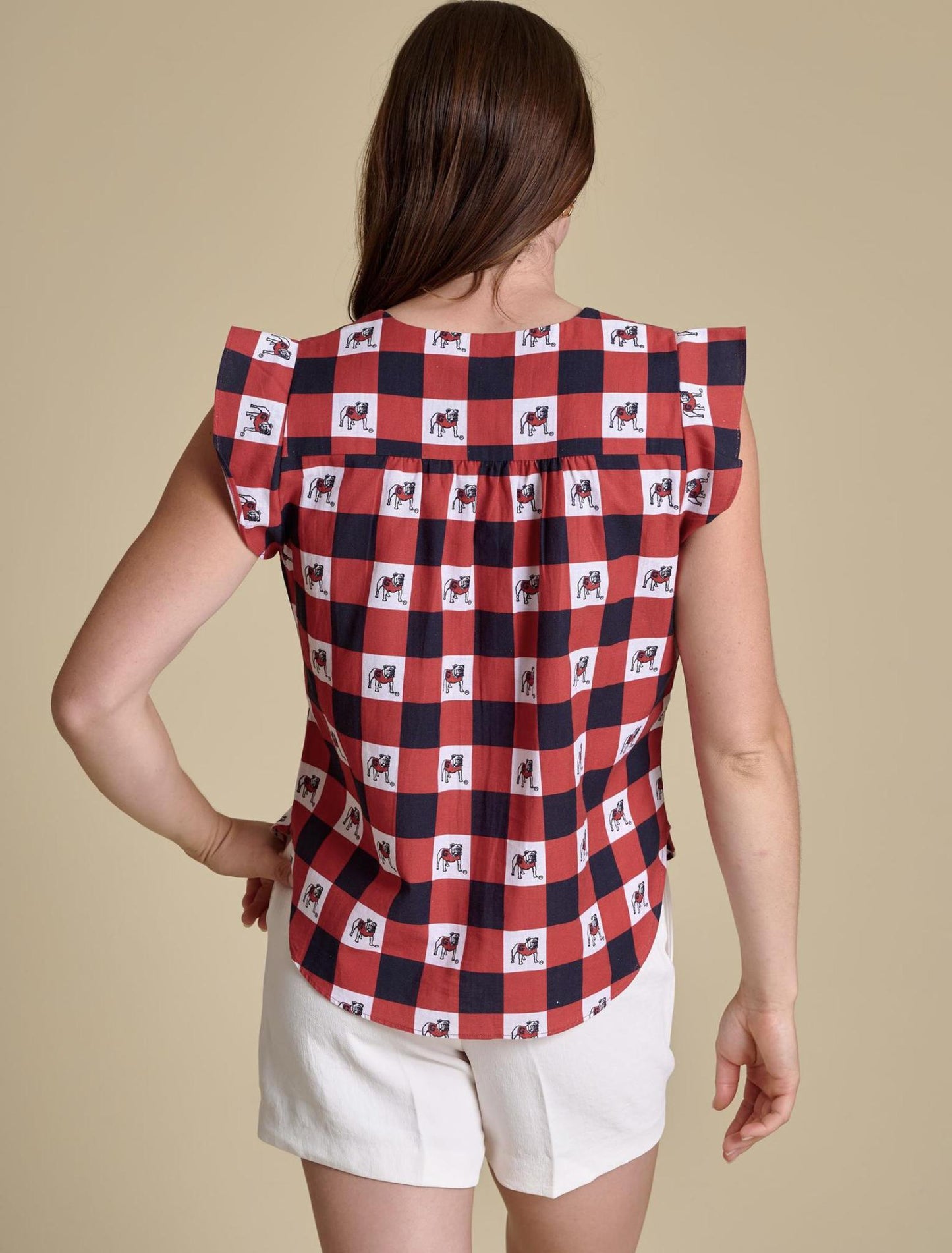 Stewart Simmons UGA The Go Gingham Ruffle Tank Womens