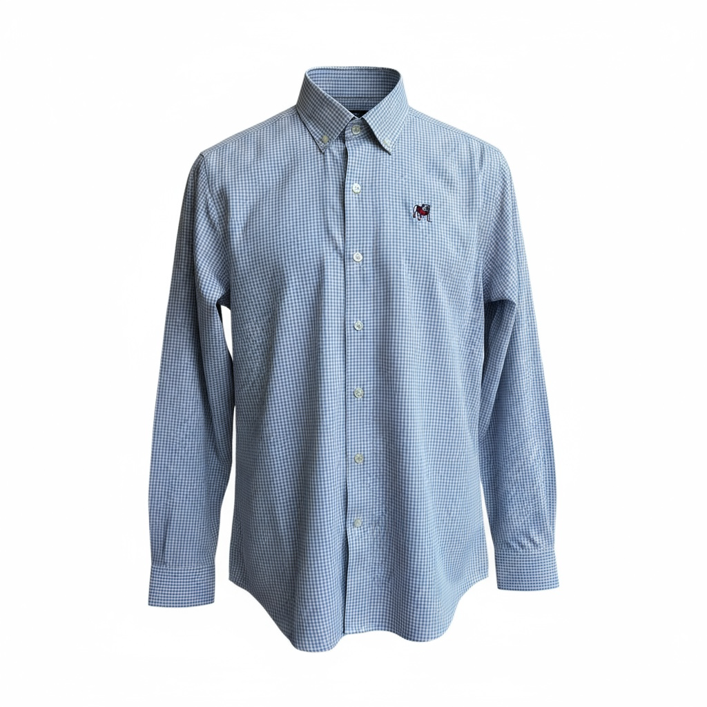 Cutter & Buck UGA Mens Skyline Eco Gingham Button Down Shirt Concrete/White