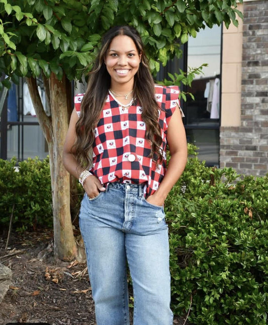Stewart Simmons UGA The Go Gingham Ruffle Tank Womens
