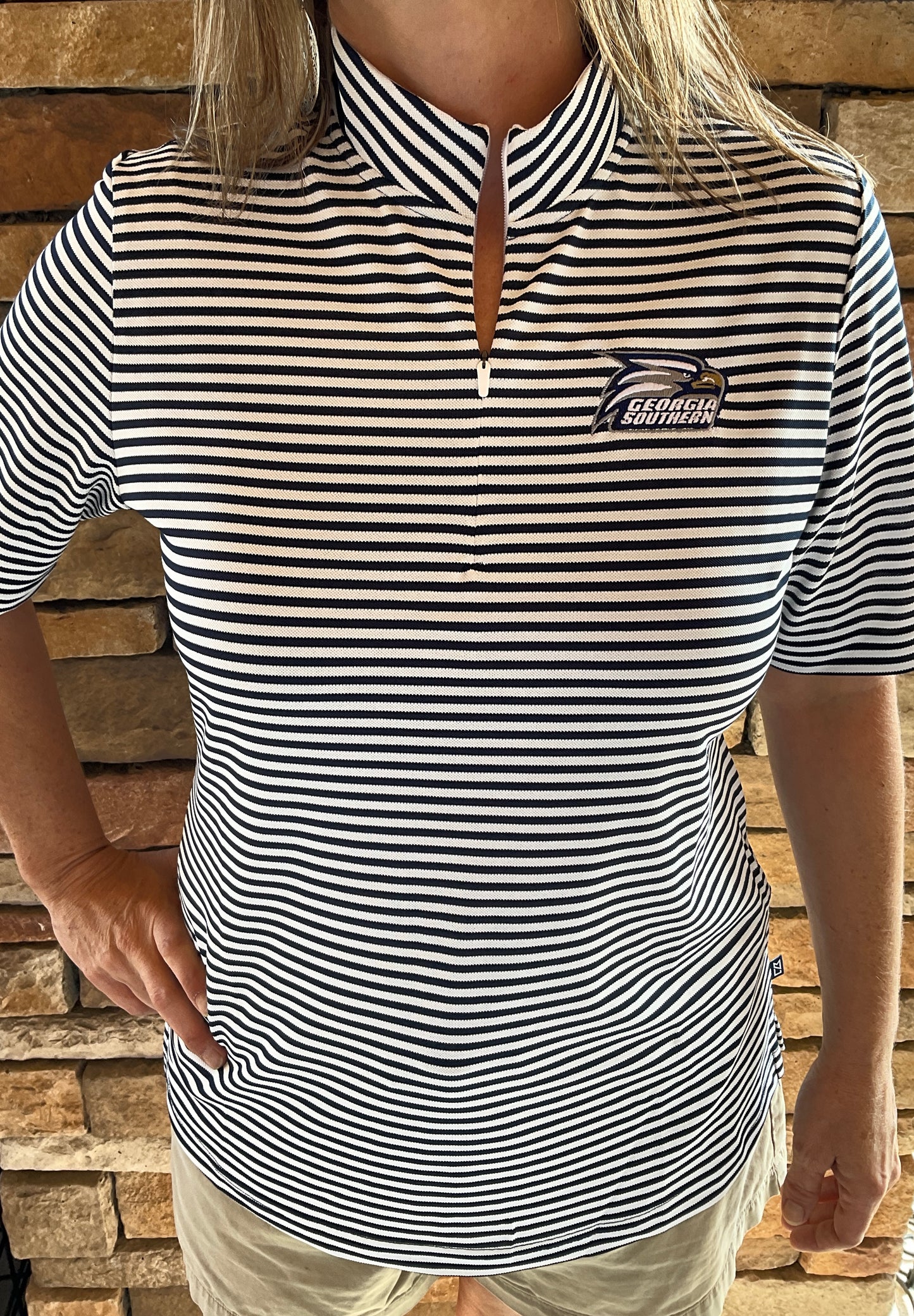 Cutter & Buck Georgia Southern Womens Virtue Eco Pique Stripe Top