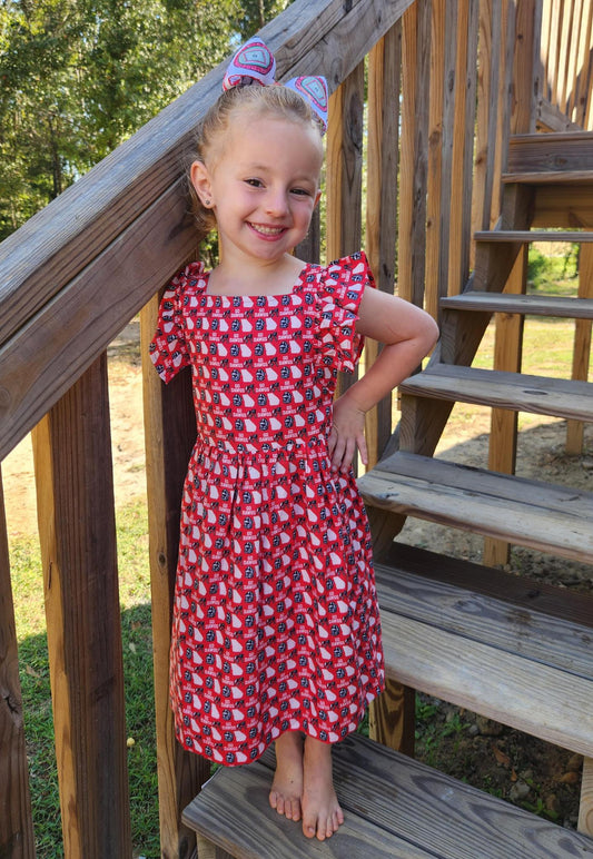 Stewart Simmons UGA The Girls Twill Flutter Sleeve Dress