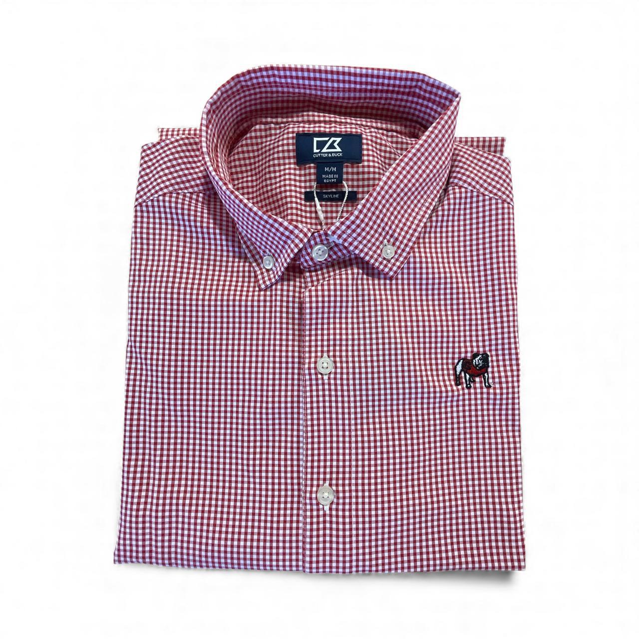 Cutter & Buck UGA Mens Skyline Eco Gingham Button Down Shirt Red/White