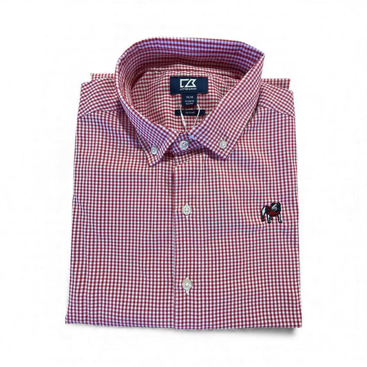 Cutter & Buck UGA Mens Skyline Eco Gingham Button Down Shirt Red/White