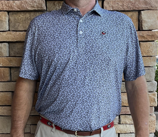 Cutter & Buck UGA Mens Pike Flora Magnolia Black Print Polo