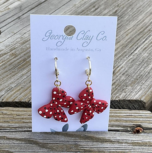 Georgia Clay Co UGA Polka Dot Bow Earrings