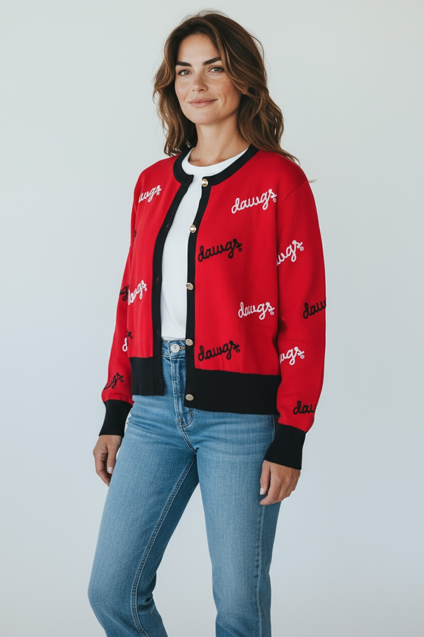 Stewart Simmons UGA Womens Dawgs Red Cardigan