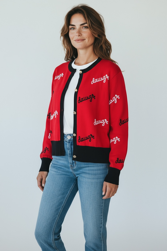 Stewart Simmons UGA Womens Dawgs Red Cardigan