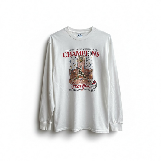 New World Graphics UGA SEC FB CHAMP 25 Trophy White Comfort Colors Long-Sleeved T-Shirt