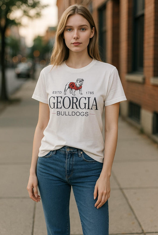 Pressbox UGA Silverton Short-Sleeve Crew-Neck Rounded Bottom Womens Top