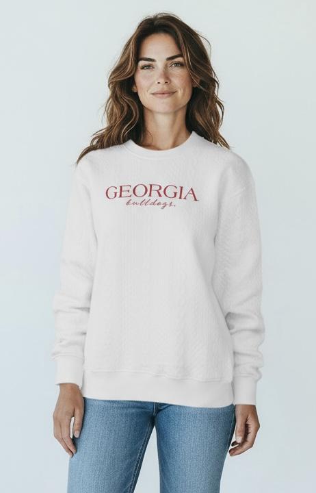 Pressbox UGA Champagne Brandberg Womens Crewneck Weave Fleece