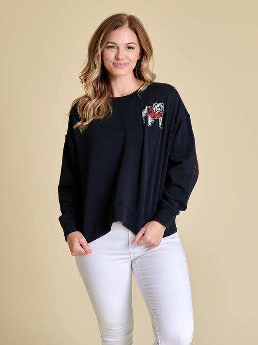 Stewart Simmons UGA The Sequin Boxy Sweater  Womens Top Black