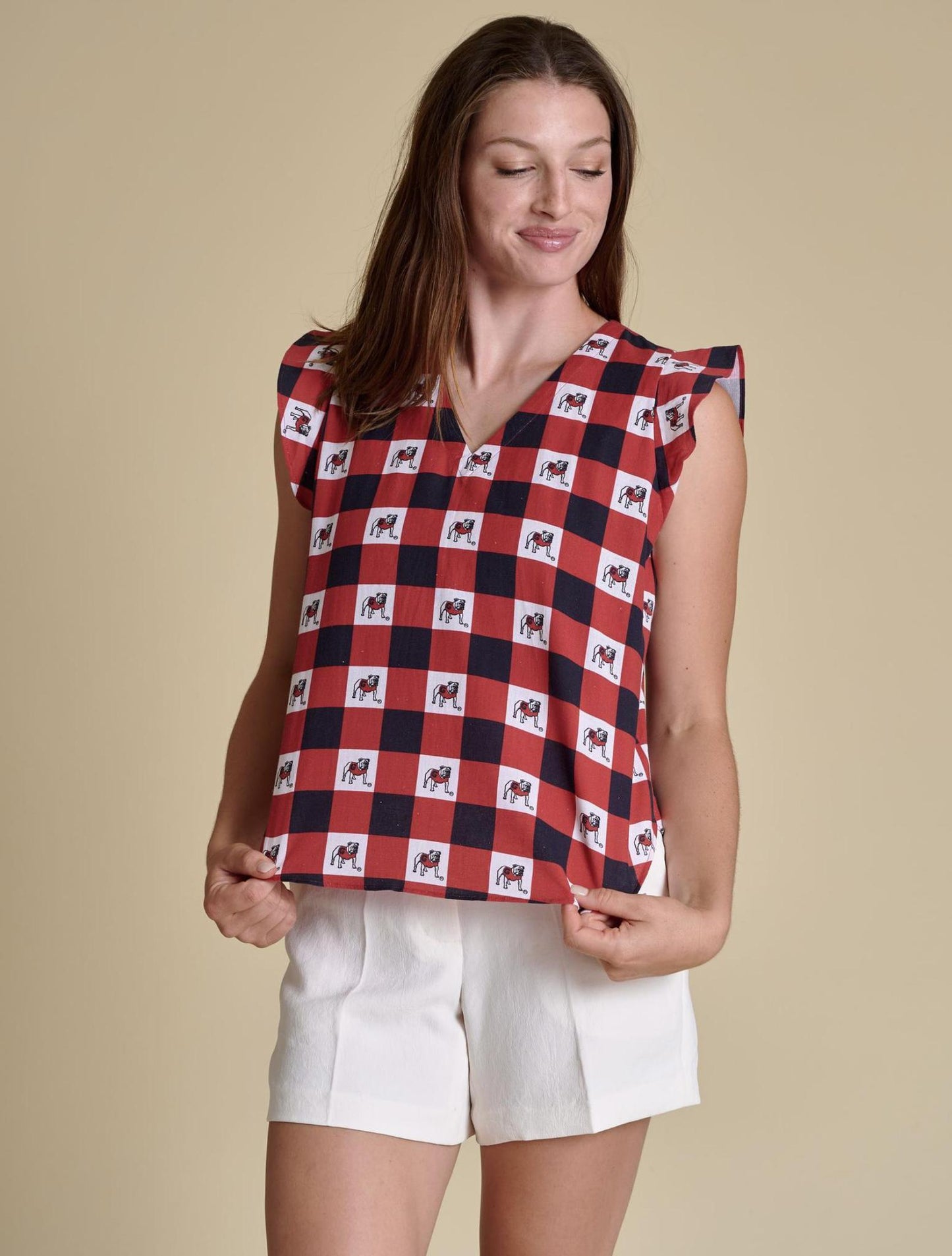 Stewart Simmons UGA The Go Gingham Ruffle Tank Womens