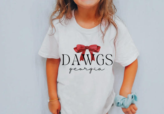 Gia Gifts UGA Dawgs Coquette Bow White Youth Tee