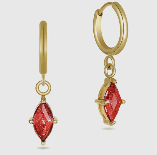 Stone Armory UGA Red Crystal Huggie Hoops 18k Gold Dipped