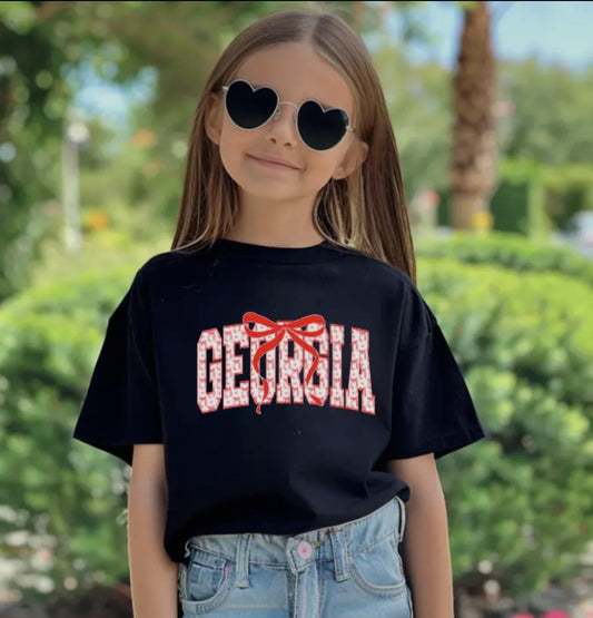 Gia Gifts UGA Georgia Coquette Bow Black Youth Tee