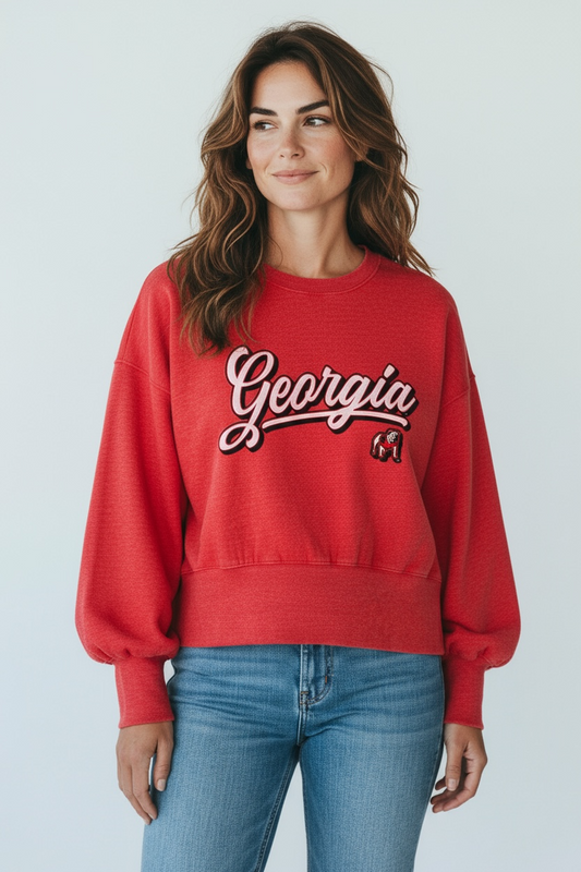 Pressbox UGA Harlow Chenille Ankara Womens Crew Fleece