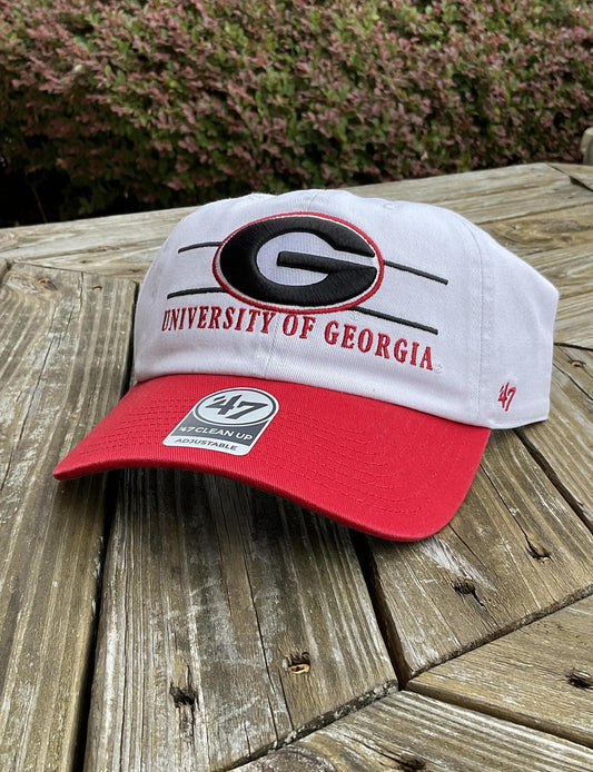 '47 Brand UGA White Double Header Adjustable Clean Up Hat