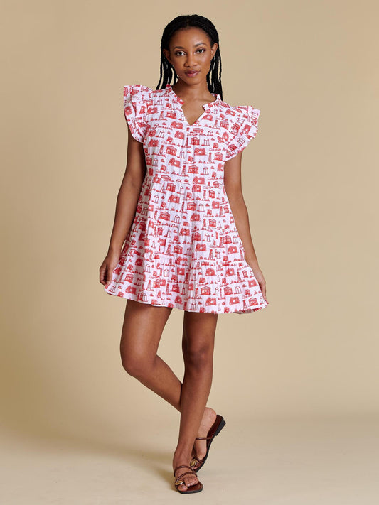 Stewart Simmons UGA The Team Toile Flutter Sleeve Dress Womens