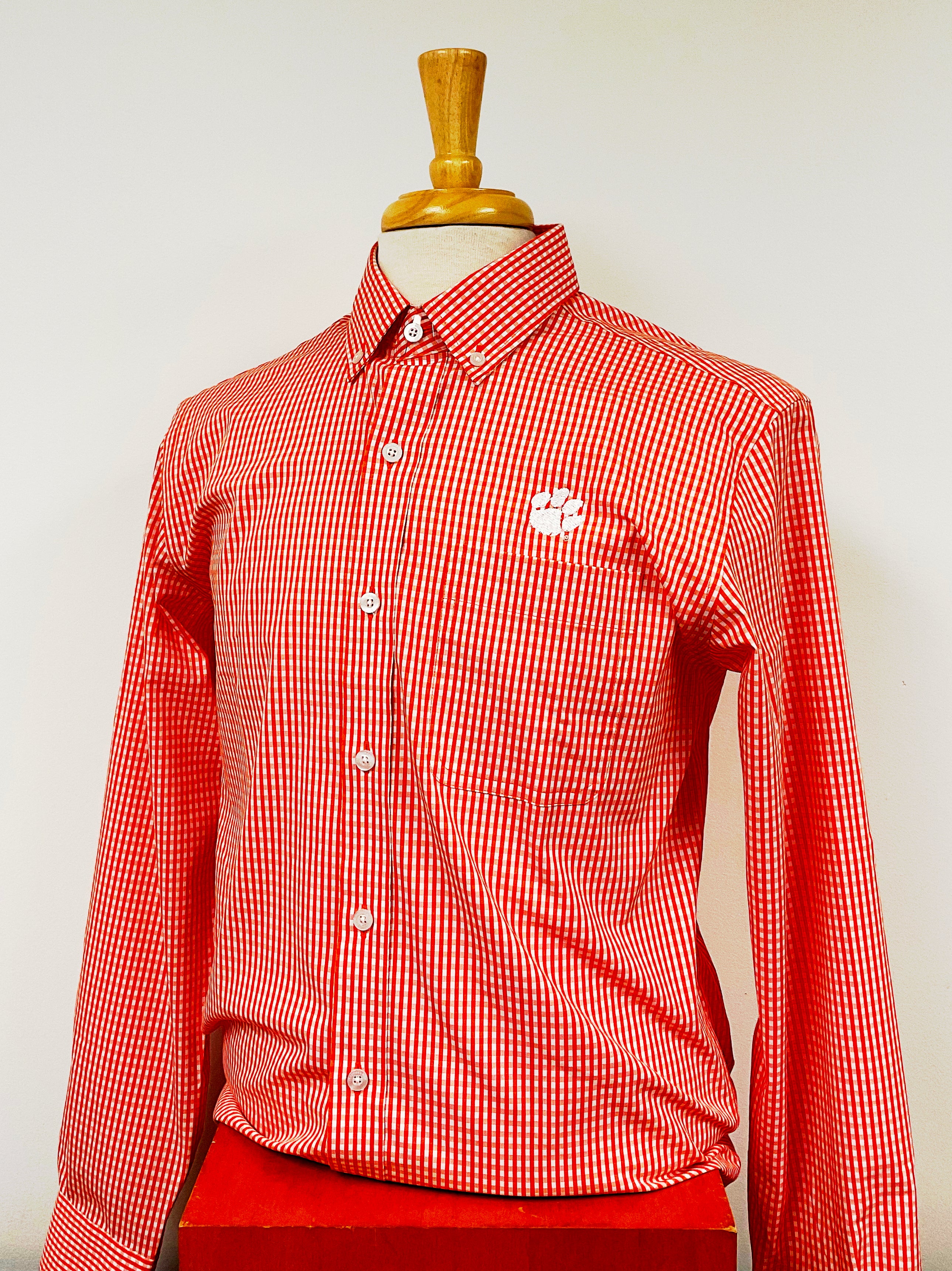 Cutter & Buck Clemson Achor Gingham Mens Button-Up Shirt (Orange)