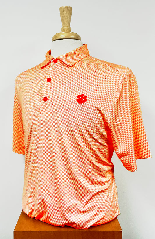 Cutter & Buck Clemson Forge Heathered Stripe Tailor Fit Mens Polo Shirt (Orange)