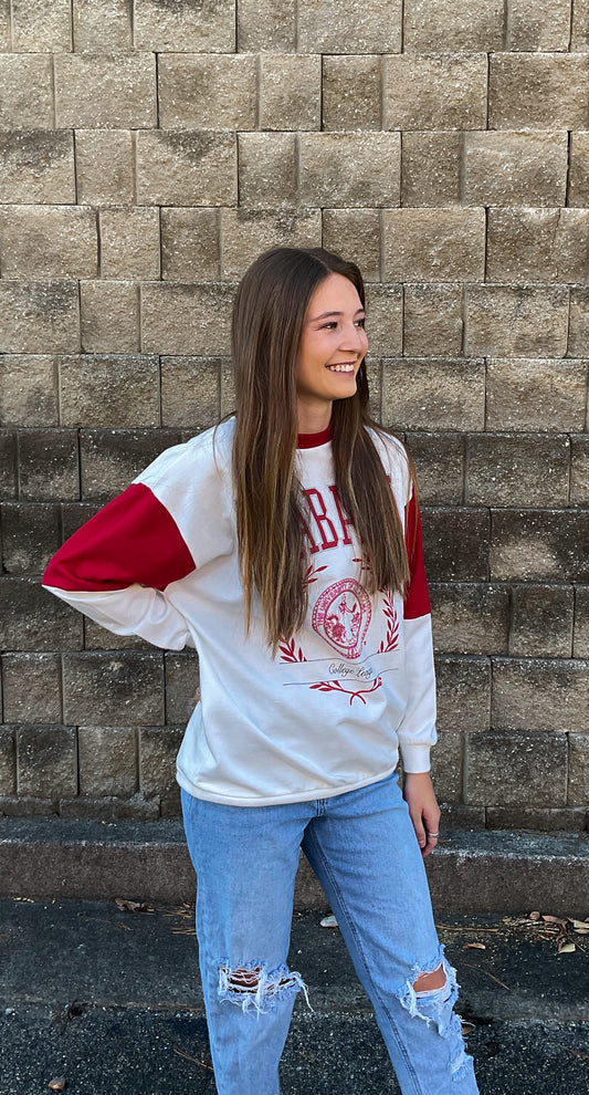 Gameday Couture Alabama Drop Shoulder Womens Pullover (White/Crimson)