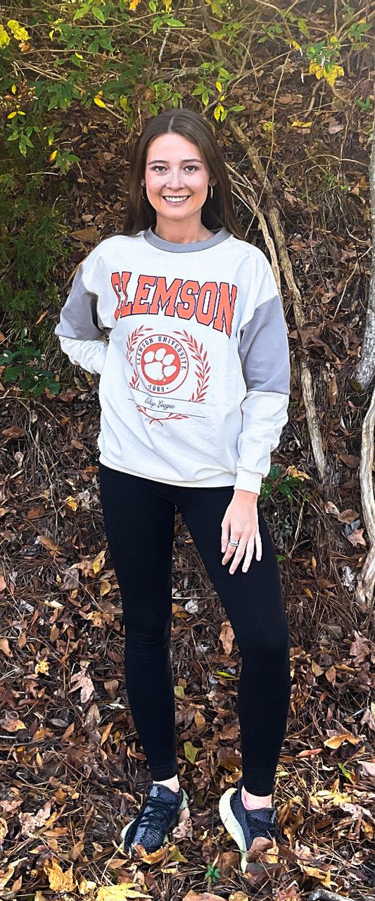 Gameday Couture Clemson Drop Shoulder Womens Pullover (White/Grey)